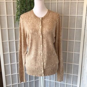 Banana Republic Tan & Cream Snakeskin Print Button Down Spring Weight Sweater L